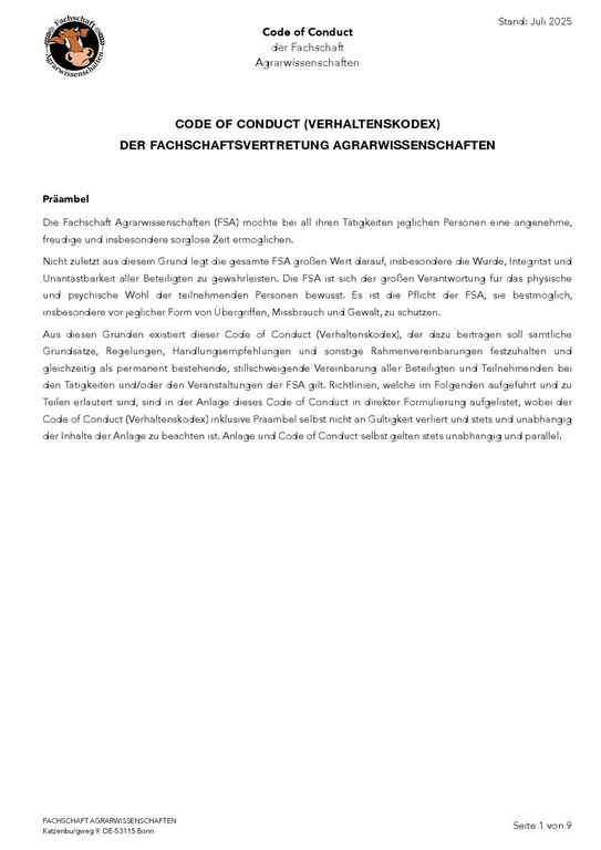 Code of Conduct der Fachschaft Agrarwissenschaften
